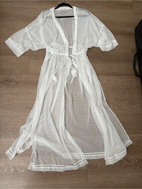 Abercrombie & Fitch White Sheer Dotted swimsuit cover up